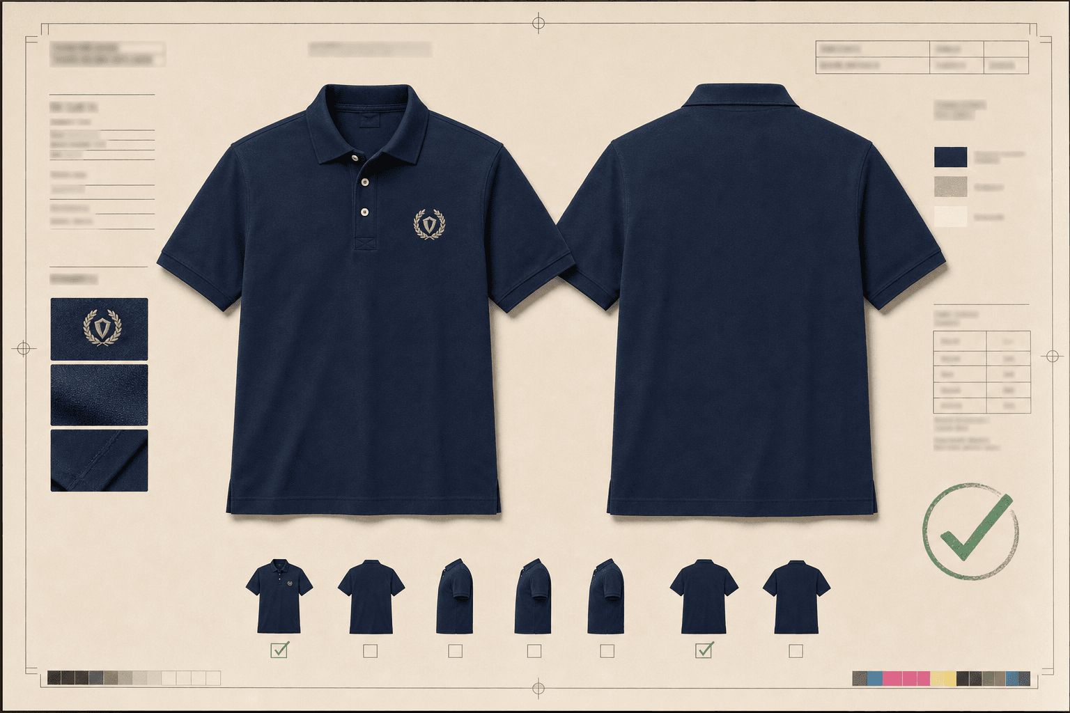 Approved custom apparel proof sheet with front and back views